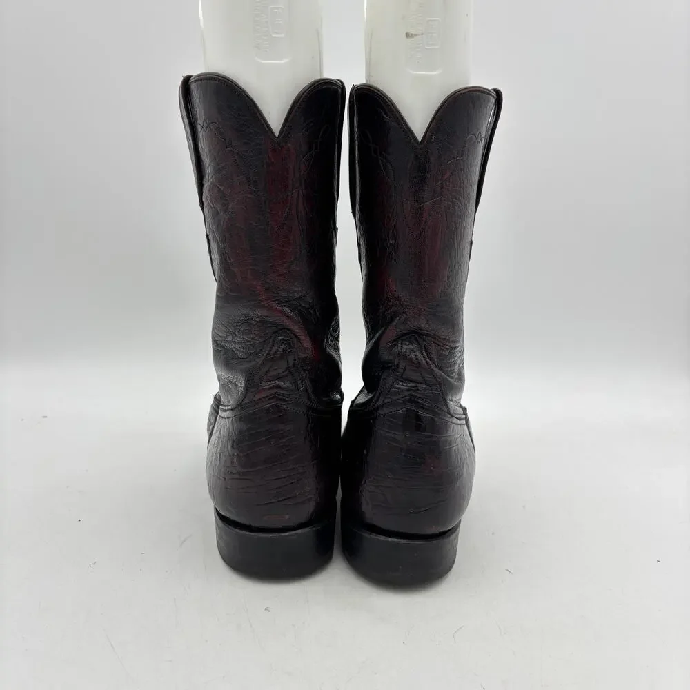 Vintage Lucchese Black Cherry Leather Roper Boots Men's 9D Western Workwear